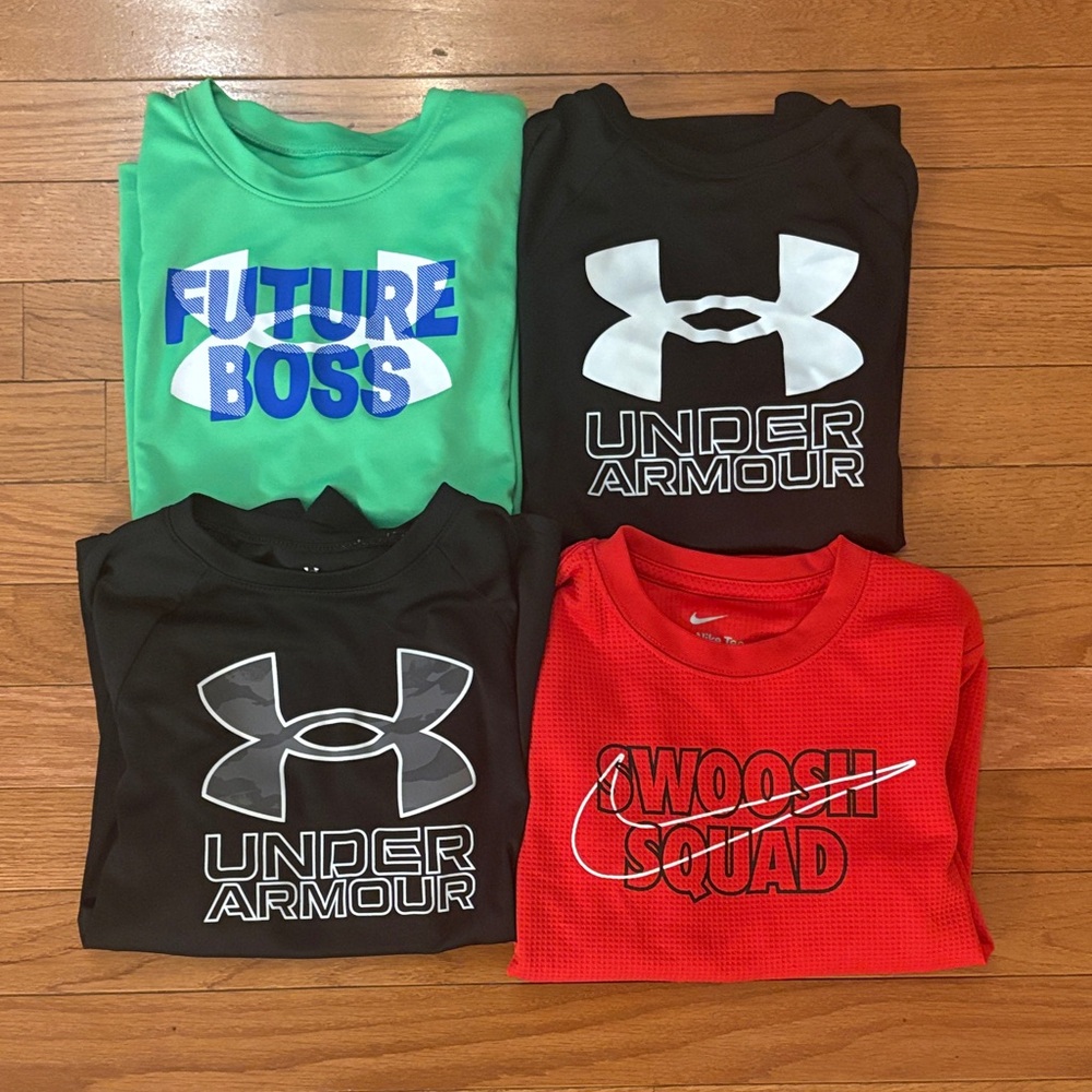 Under Armour & Nike Kids' Tees in Green, Black, and Red